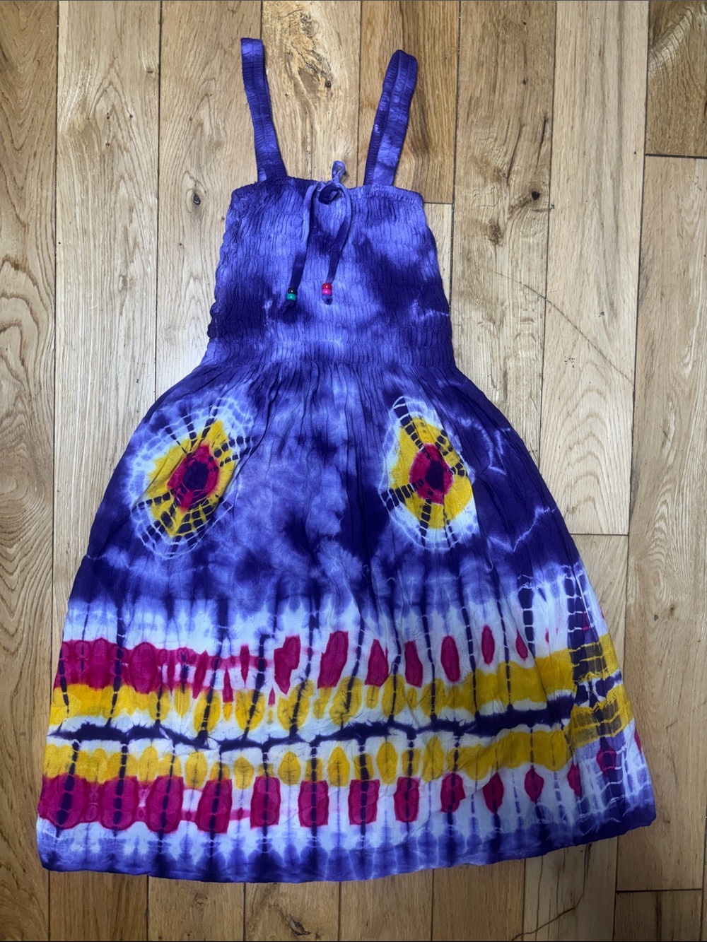 Girls Purple Tie-Dye Smock Sundress Size 5 | Boho Summer Dress
